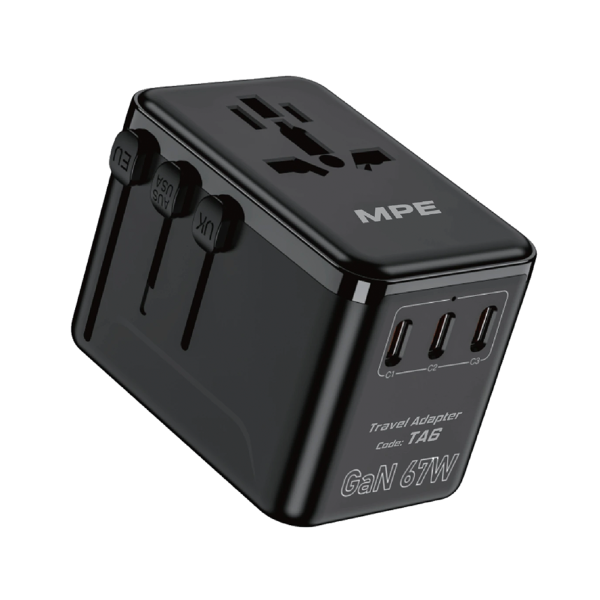 Ổ cắm du lịch đa năng, Tích hợp 3 cổng USB-C, 1 cổng USB-A, sạc nhanh GaN 67W mã TA6 TA6 MPE