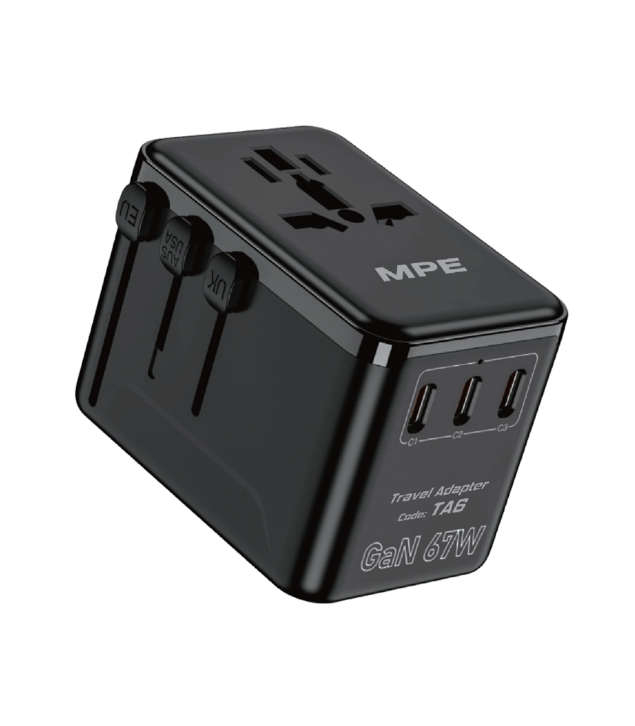 Ổ cắm du lịch đa năng, Tích hợp 3 cổng USB-C, 1 cổng USB-A, sạc nhanh GaN 67W mã TA6 TA6 MPE