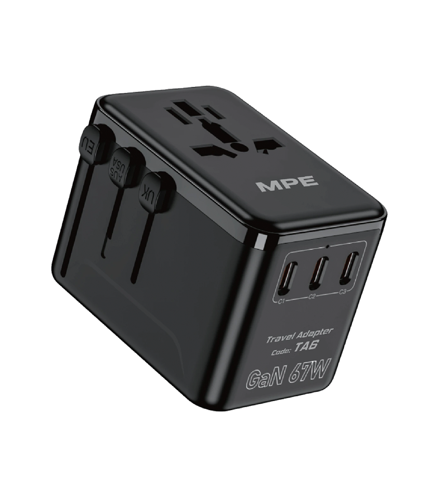 TA6-0-78 Ổ cắm du lịch đa năng, Tích hợp 3 cổng USB-C, 1 cổng USB-A, sạc nhanh GaN 67W mã TA6 TA6 MPE