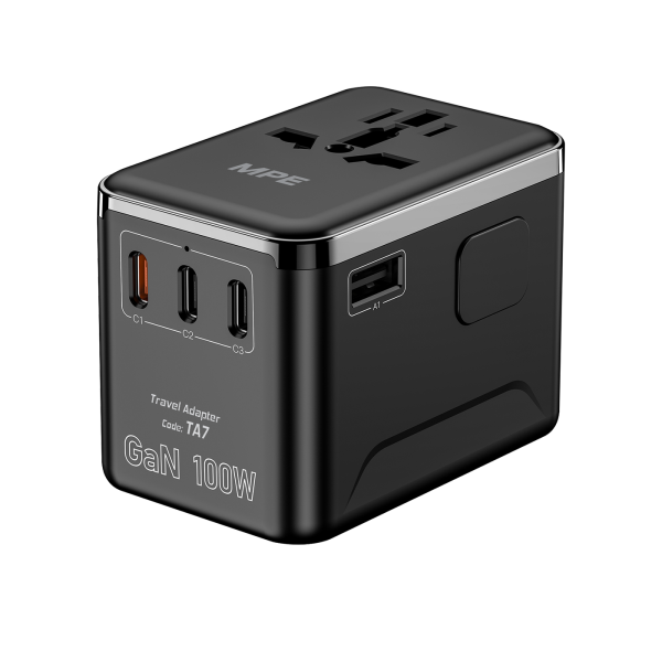 Ổ cắm du lịch đa năng,Tích hợp 3 cổng USB-C, 1 cổng USB-A, sạc nhanh GaN 100W mã TA7 TA7 MPE