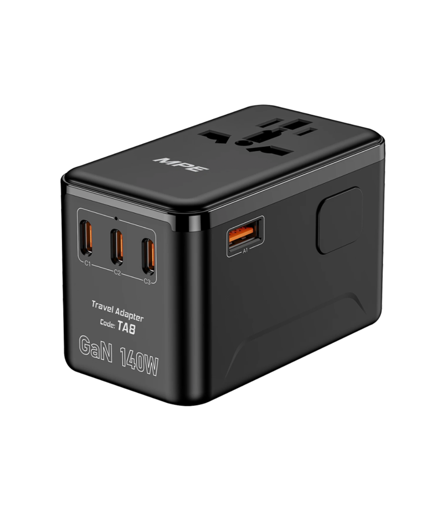 Ổ cắm du lịch đa năng,Tích hợp 3 cổng USB-C, 1 cổng USB-A, sạc nhanh GaN 140W mã TA8 TA8 MPE