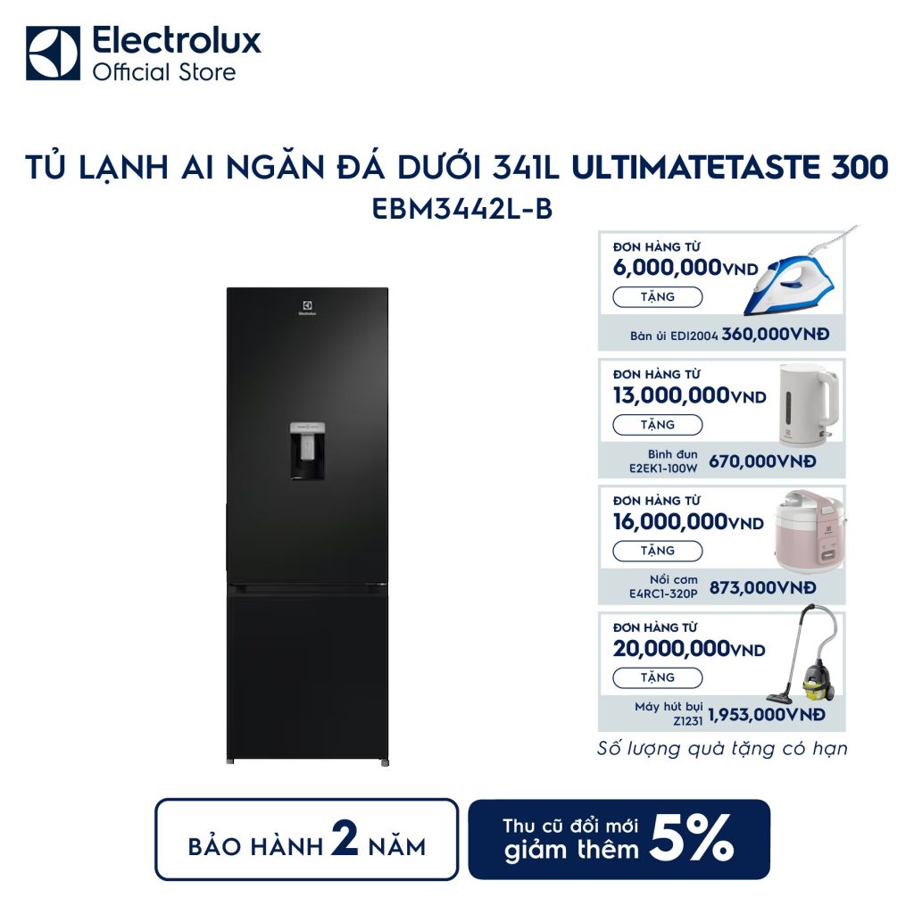 Tủ lạnh Electrolux AI ngăn đá dưới 335L Series 700 EBM3442L-B Electrolux