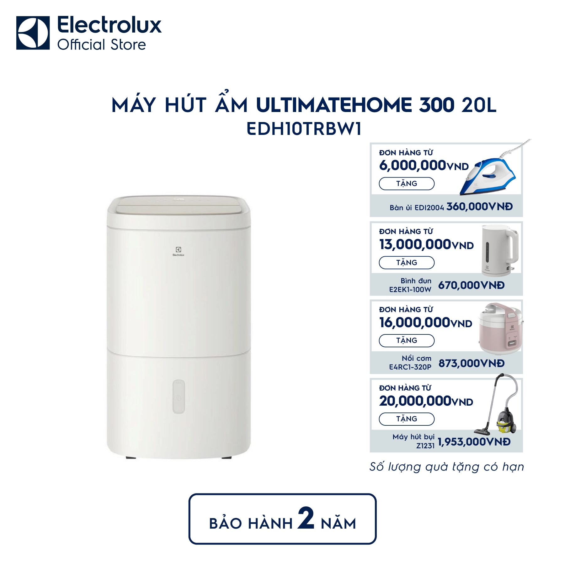 edh10trbw1-0 Máy hút ẩm UltimateHome 300 20L cho phòng 42m² EDH10TRBW1 Electrolux