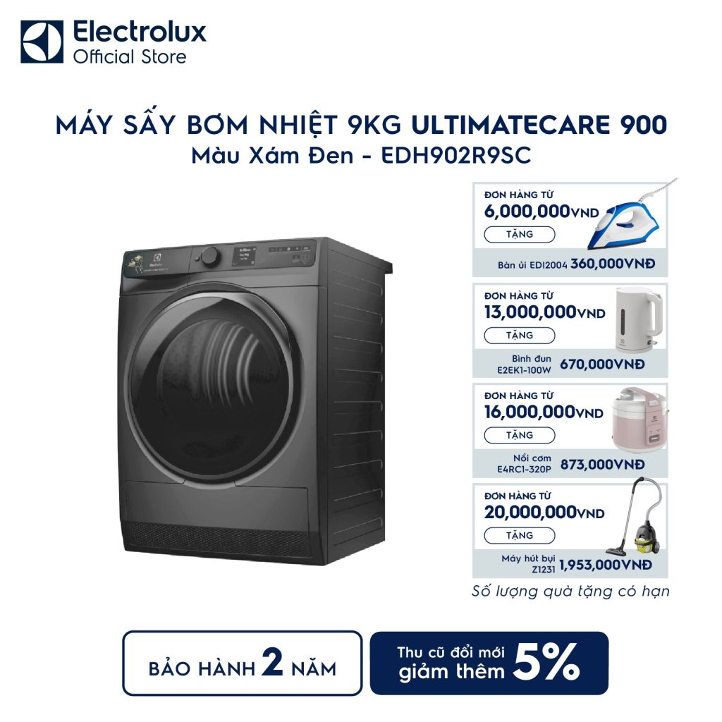 Máy sấy quần áo Electrolux bơm nhiệt 9kg UltimateCare 900 EDH902R9SC Electrolux