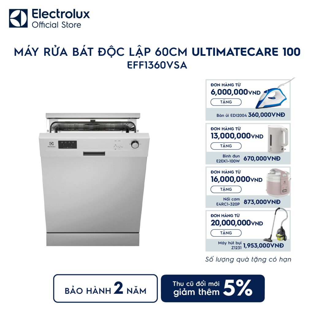 Máy rửa chén độc lập 60 cm UltimateCare 100 cho 13 bộ chén đĩa EFF1360VSA Electrolux