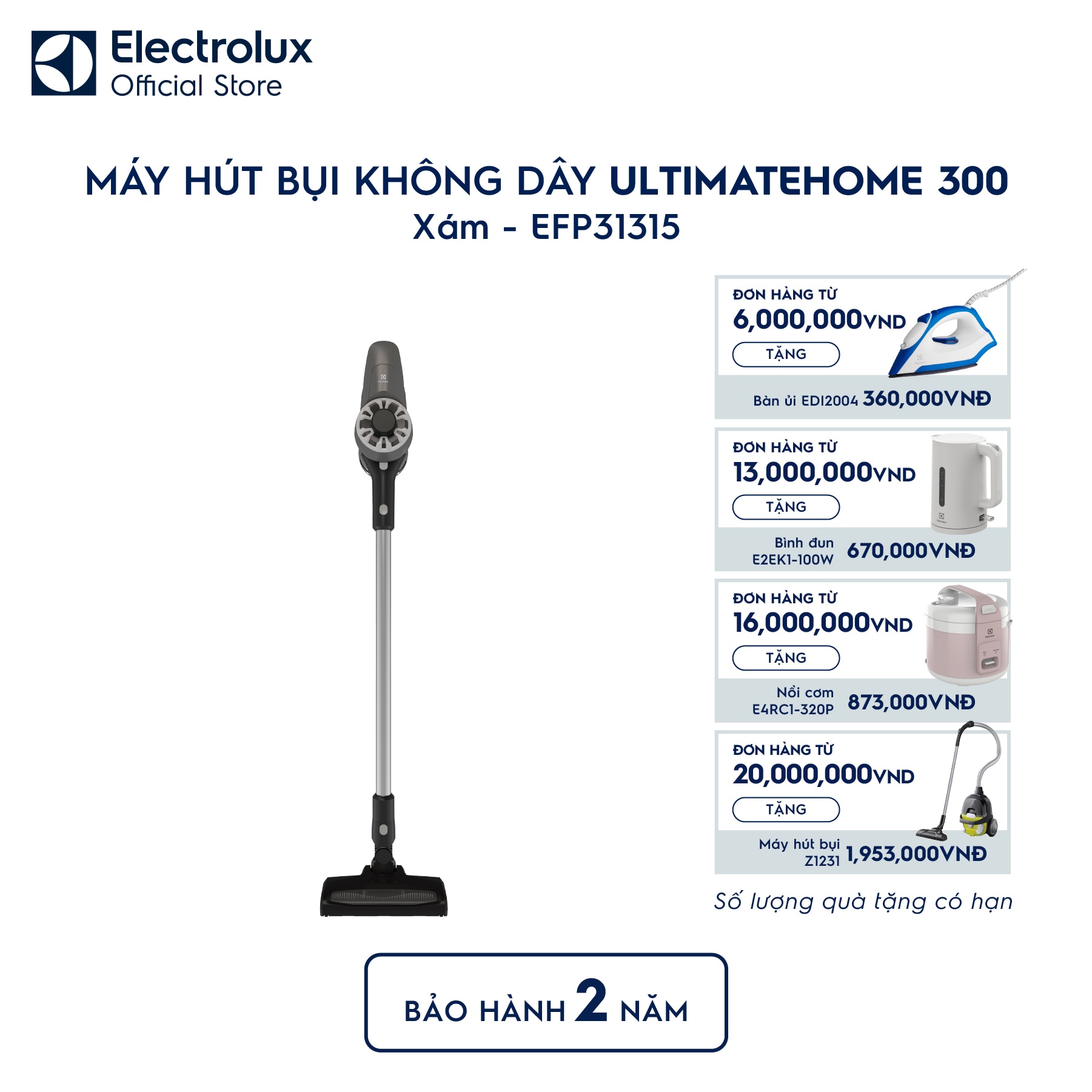 efp31315-0 Máy hút bụi không dây UltimateHome 300 21.6V - Xám EFP31315 Electrolux