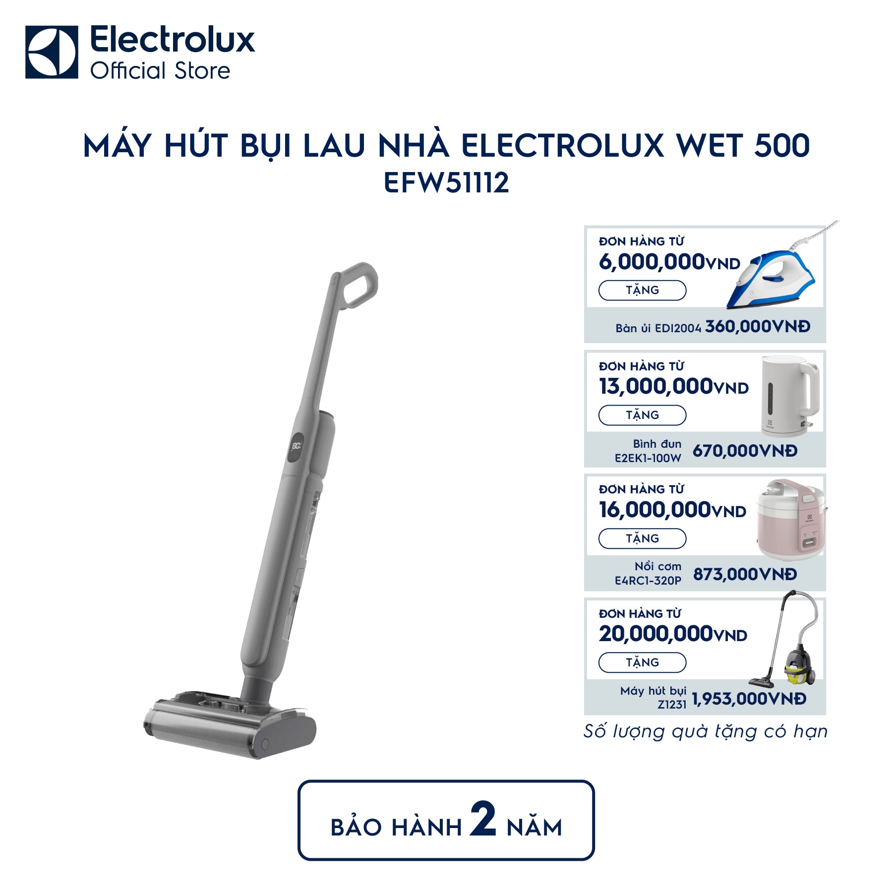 efw51112-0 Máy hút bụi lau nhà không dây Wet 500 17.4V - Xám EFW51112 Electrolux