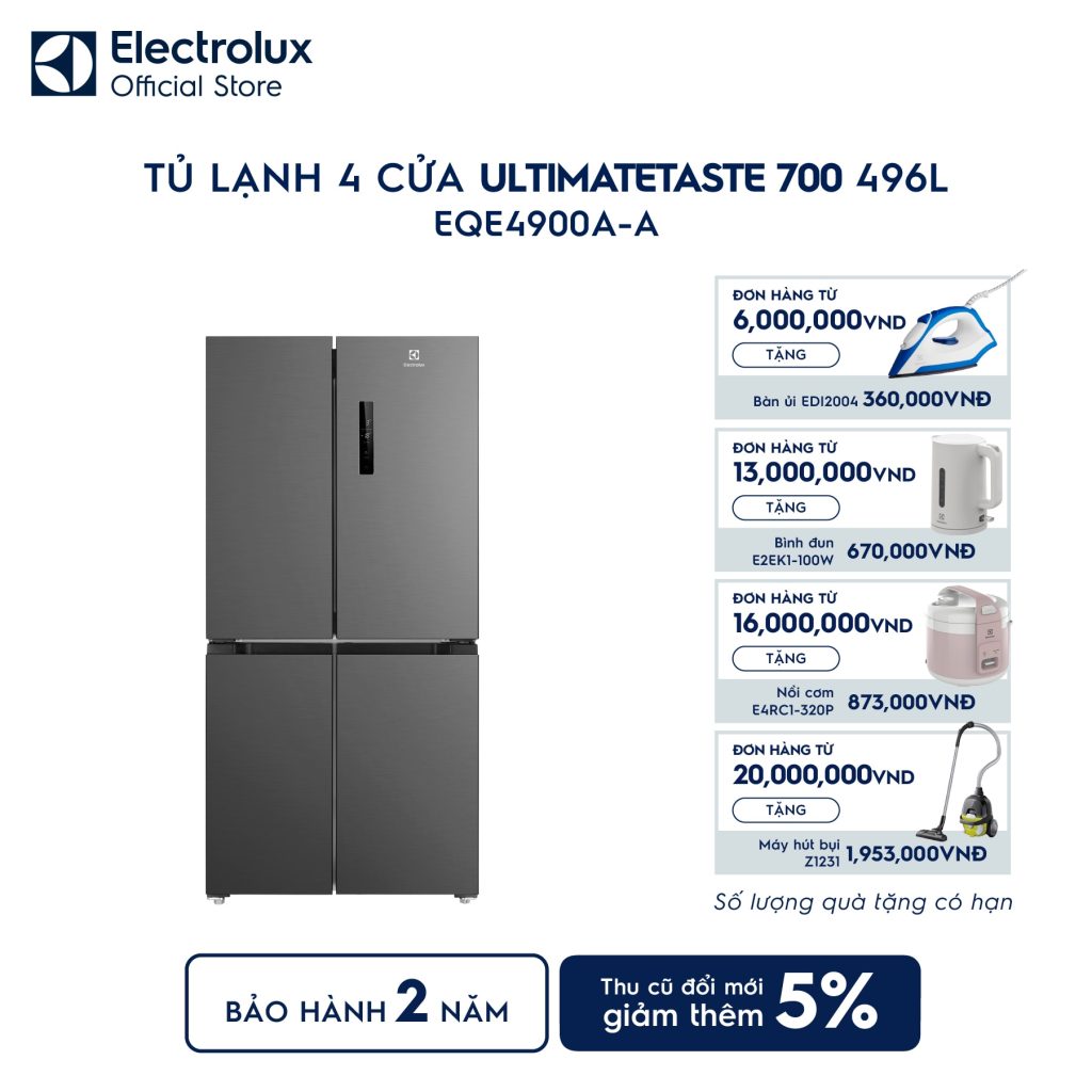 Tủ lạnh Electrolux 4 cánh 496L UltimateTaste 700 Xám Arctic EQE4900A-A Electrolux