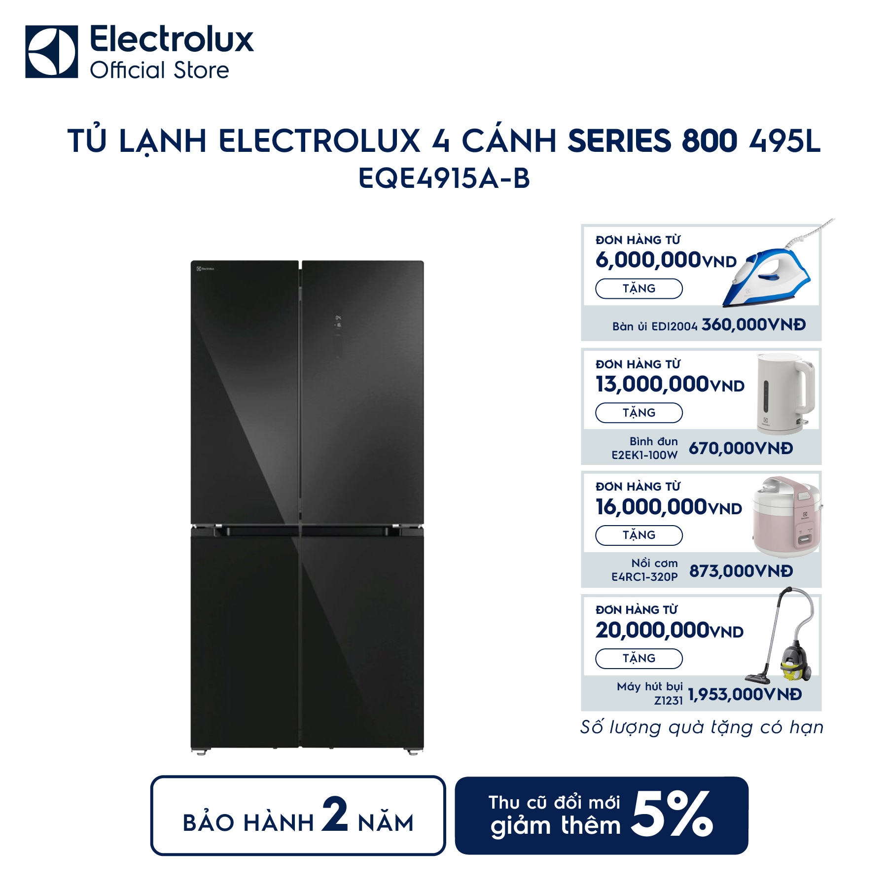 eqe4915a-b-0 Tủ lạnh Electrolux 4 cánh Series 800 495L EQE4915A-B Electrolux