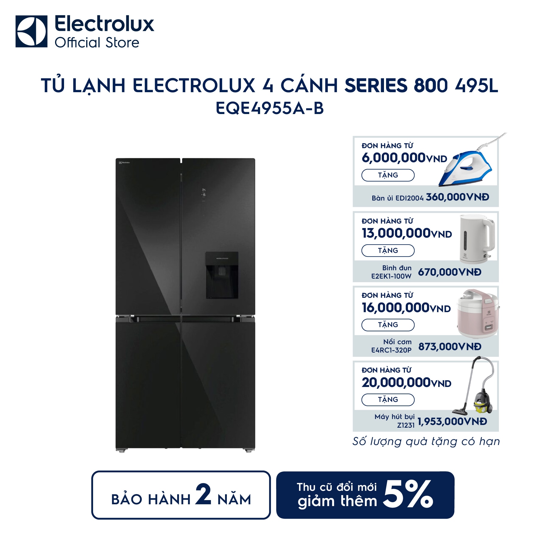 eqe4955a-b-0 Tủ lạnh Electrolux 4 cánh Series 800 495L EQE4955A-B Electrolux