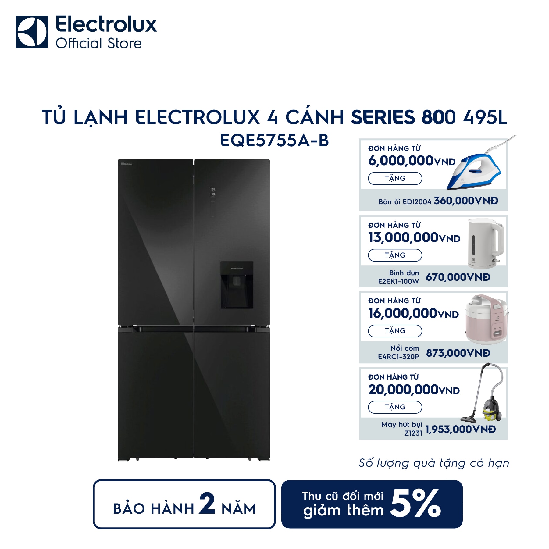 eqe5755a-b-0 Tủ lạnh Electrolux 4 cánh Series 800 563L EQE5755A-B Electrolux