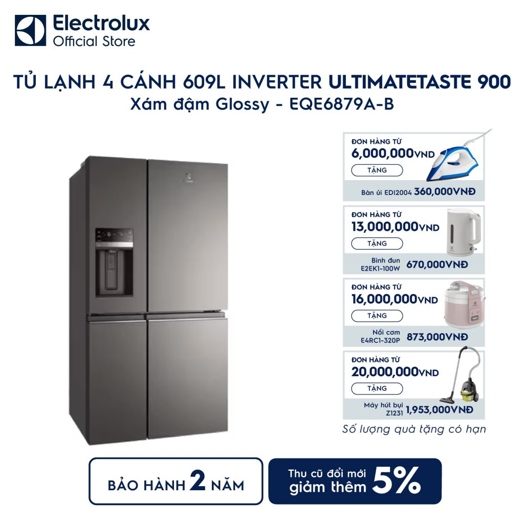 Tủ lạnh Electrolux 4 cánh 609L UltimateTaste 900 Xám đậm EQE6879A-B Electrolux