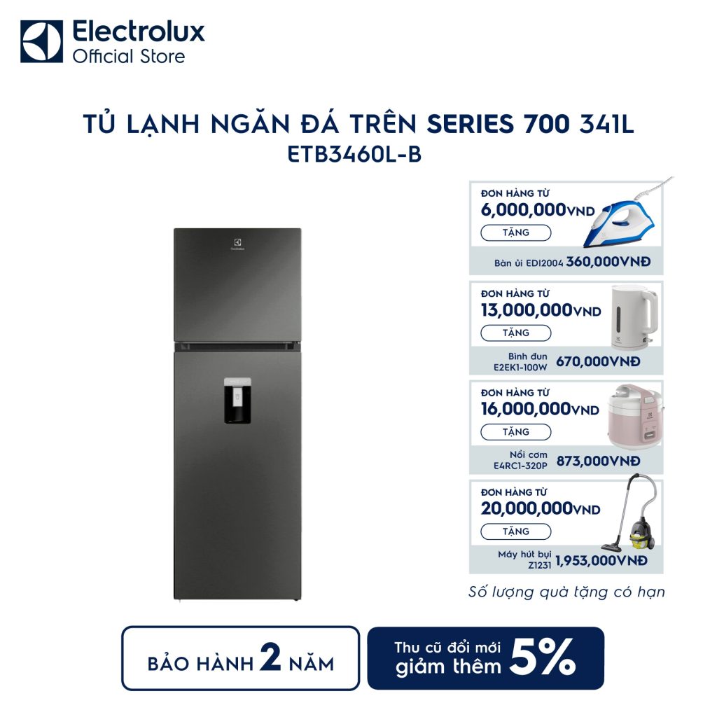 Tủ lạnh Electrolux ngăn đá trên 341L Series 700 làm đá tự động ETB3460L-B Electrolux