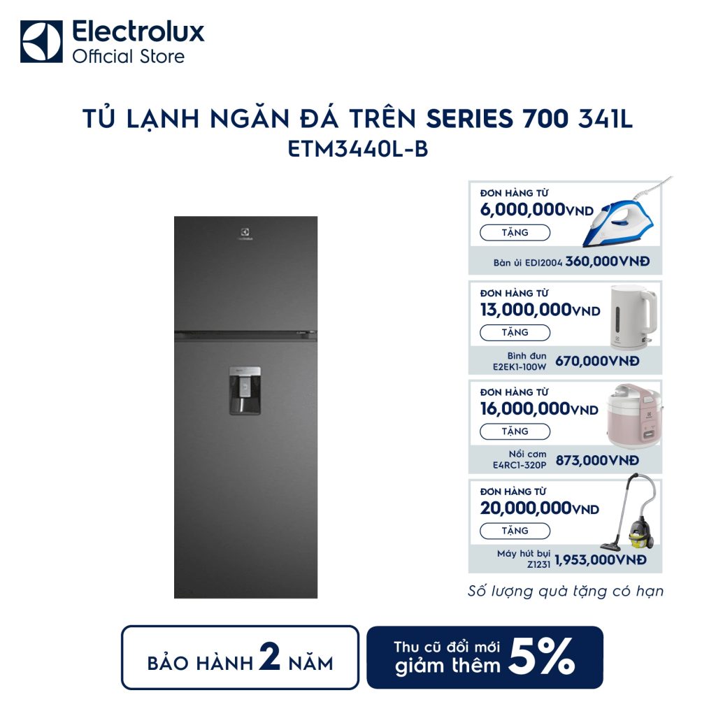 Tủ lạnh Electrolux AI ngăn đá trên 341L Series 700 ETM3440L-B Electrolux