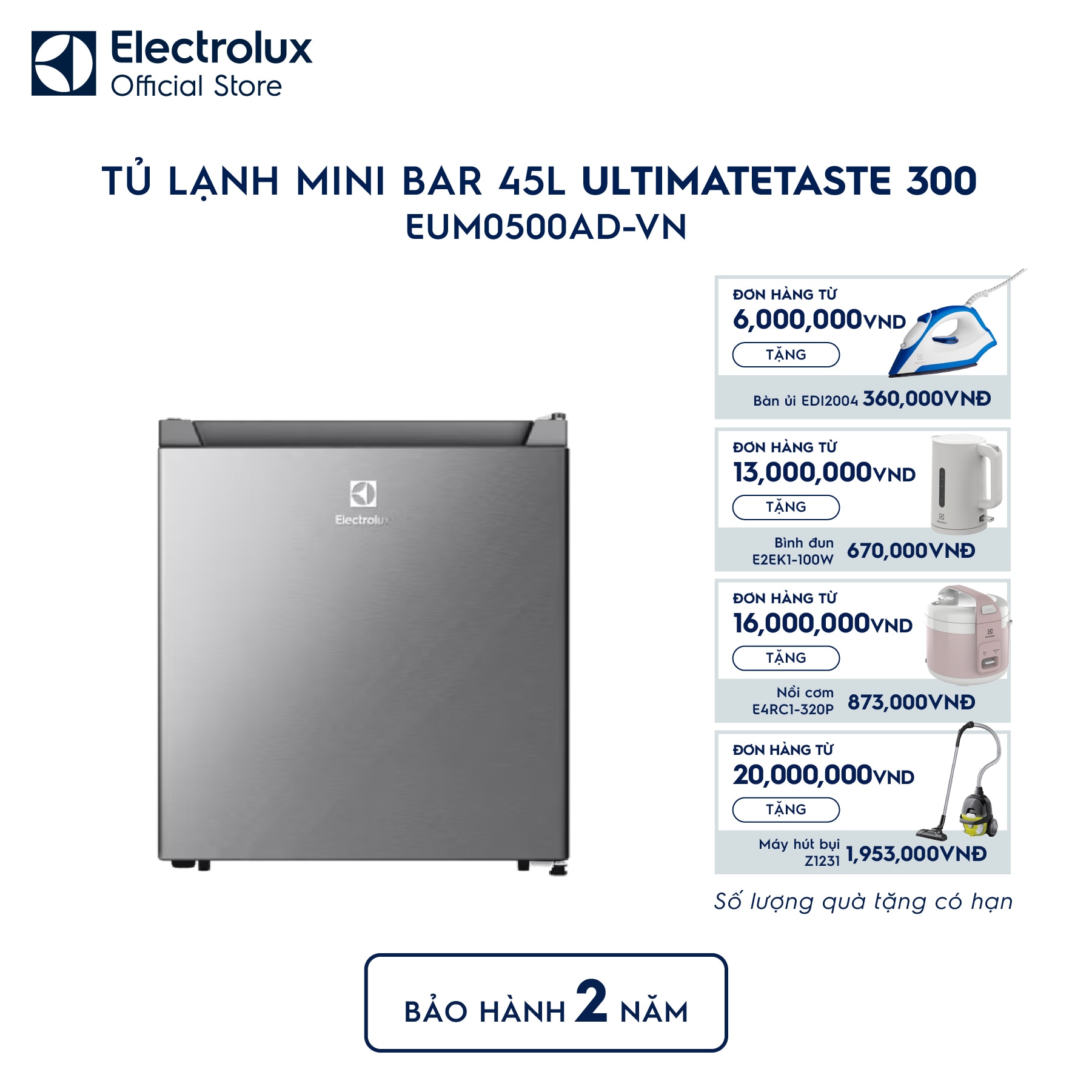 eum0500ad-vn-0 Tủ lạnh Electrolux mini 45 lít UltimateTaste 300 Xám Arctic EUM0500AD-VN Electrolux