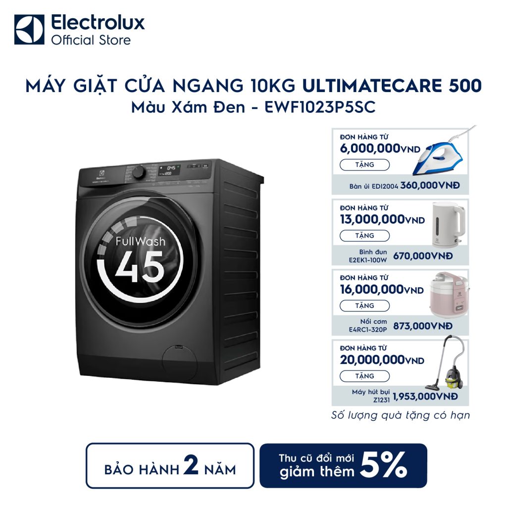 Máy giặt cửa ngang Electrolux 10kg UltimateCare 500 xám đen EWF1023P5SC Electrolux