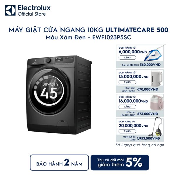 Máy giặt cửa ngang Electrolux 10kg UltimateCare 500 xám đen EWF1023P5SC Electrolux