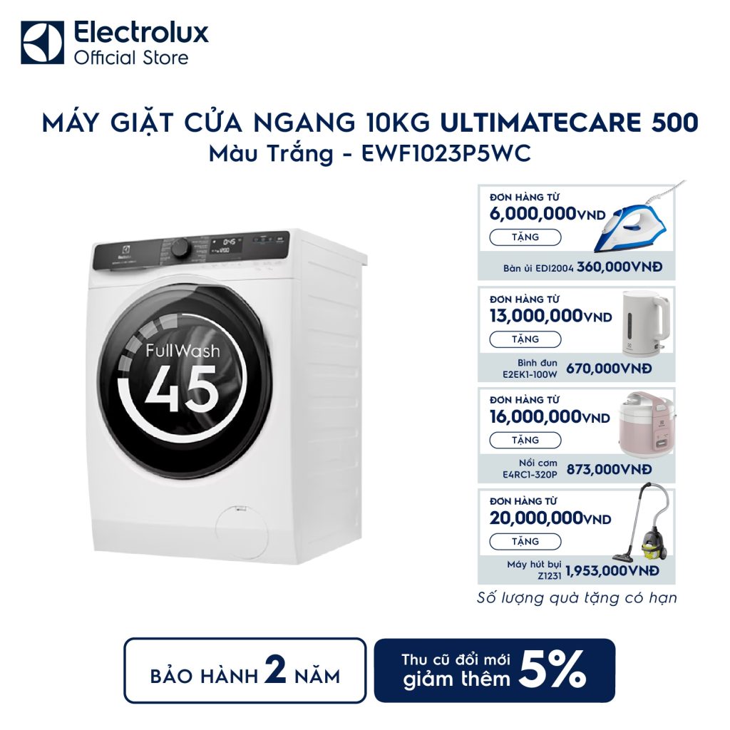 Máy giặt cửa ngang Electrolux 10kg UltimateCare 500 trắng EWF1023P5WC Electrolux