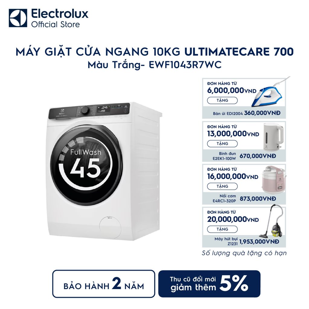 Máy giặt cửa ngang Electrolux 10kg UltimateCare 700 trắng EWF1043R7WC Electrolux
