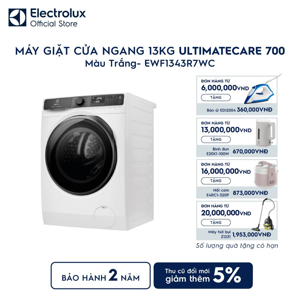 Máy giặt cửa ngang Electrolux 13kg UltimateCare 700 trắng EWF1343R7WC Electrolux
