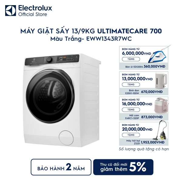 Máy giặt sấy Electrolux giặt 13kg + sấy 9kg UltimateCare 700 EWW1343R7WC Electrolux