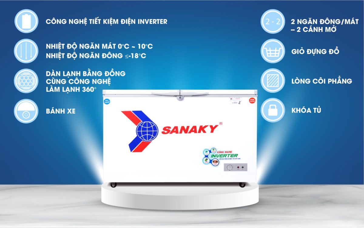 Tủ đông Sanaky VH-2599W3 inverter 195 lít 2 ngăn đông mát VH-2599W3 Sanaky
