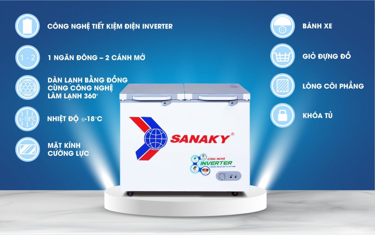 Tủ đông Sanaky VH-3699A4K inverter 270 lít 1 ngăn đông VH-3699A4K Sanaky