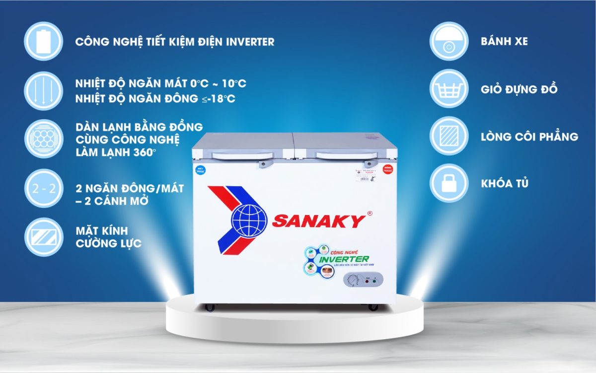 Tủ đông Sanaky VH-3699W4K inverter 260 lít 2 ngăn đông mát VH-3699W4K Sanaky