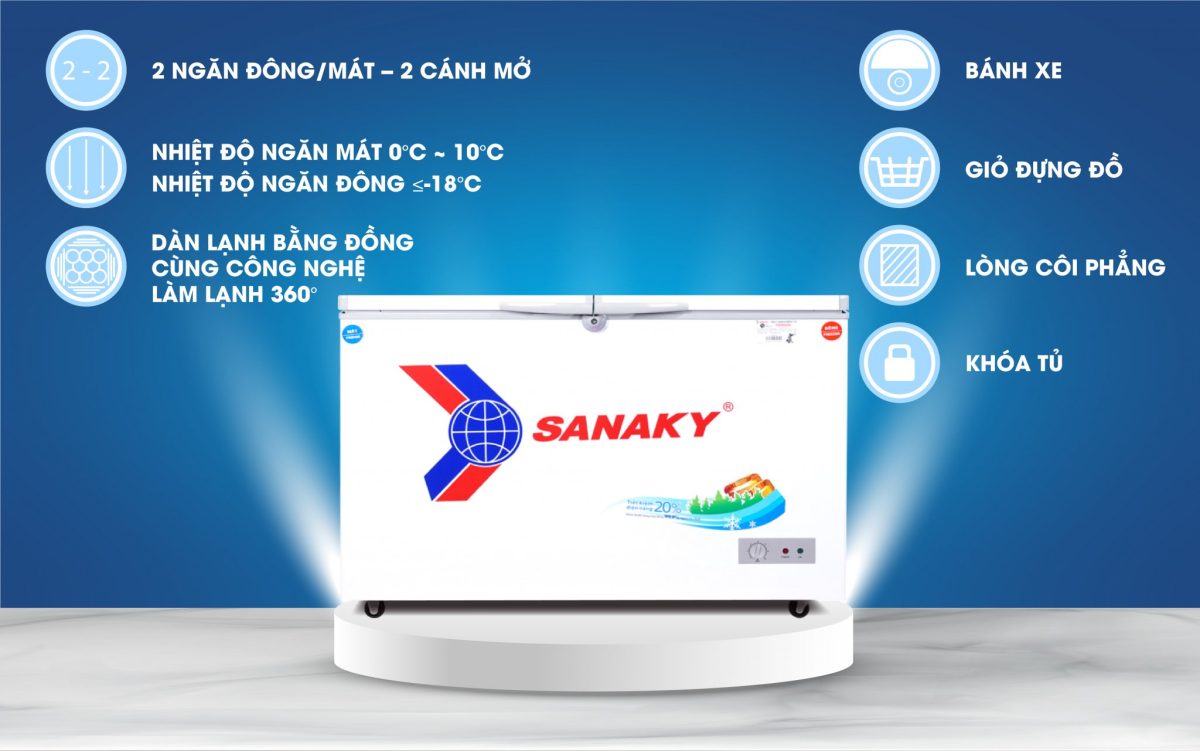 Tủ đông Sanaky VH-4099W1 280 lít 2 ngăn đông mát VH-4099W1 Sanaky