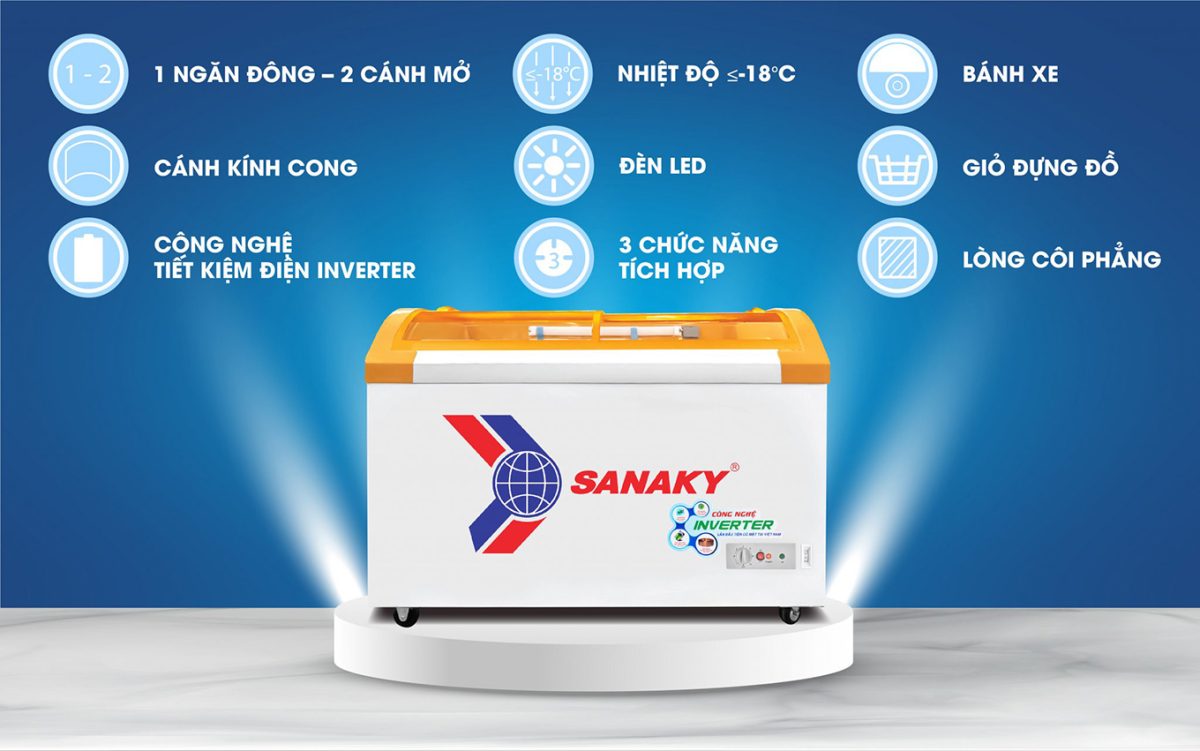 Tủ đông Sanaky VH-4899K3B mặt kính 350 lít inverter 1 ngăn VH-4899K3B Sanaky