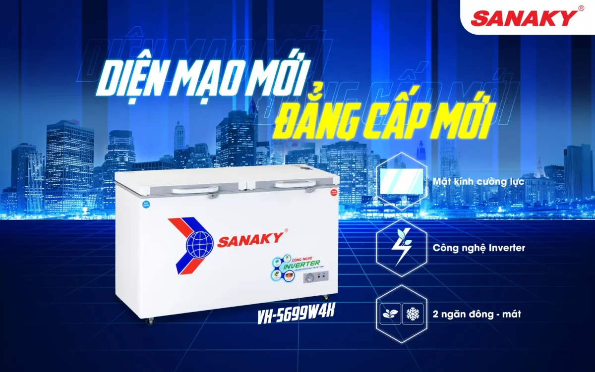 Tủ đông Sanaky VH-5699W4K inverter 365 lít 2 ngăn đông mát VH-5699W4K Sanaky