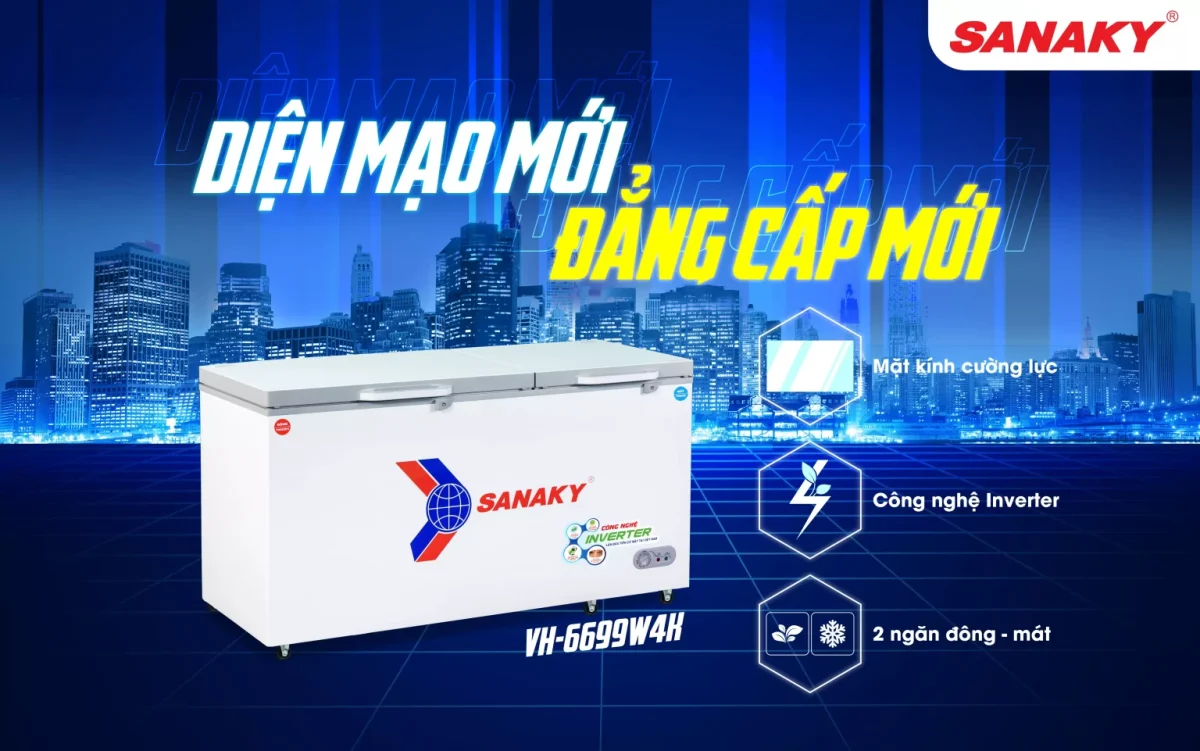 Tủ đông Sanaky VH-6699W4K inverter 485 lít 2 ngăn đông mát VH-6699W4K Sanaky