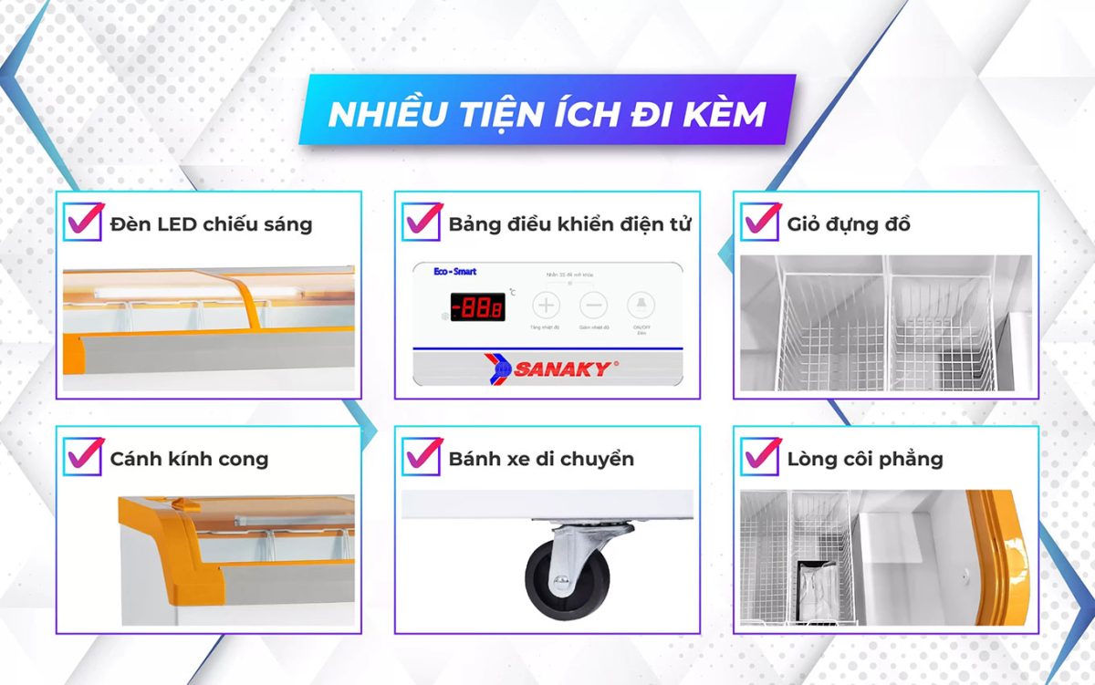 Tủ đông Sanaky VH-899K3A 500 lít mặt kính inverter 1 ngăn đông VH-899K3A Sanaky