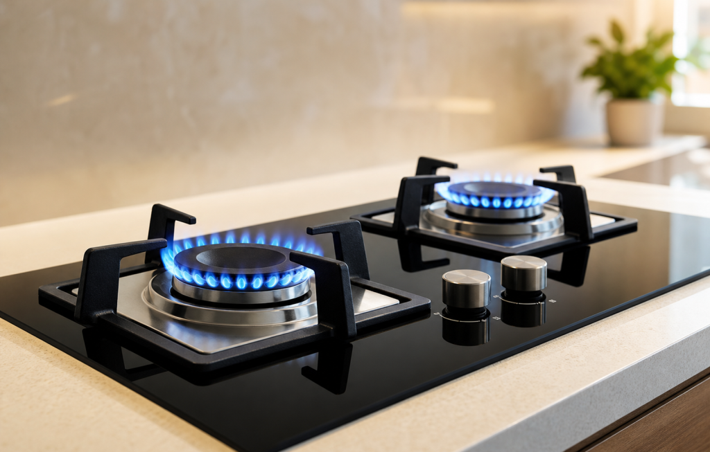Bếp gas âm hai vùng nấu với ngọn lửa xanh ổn định